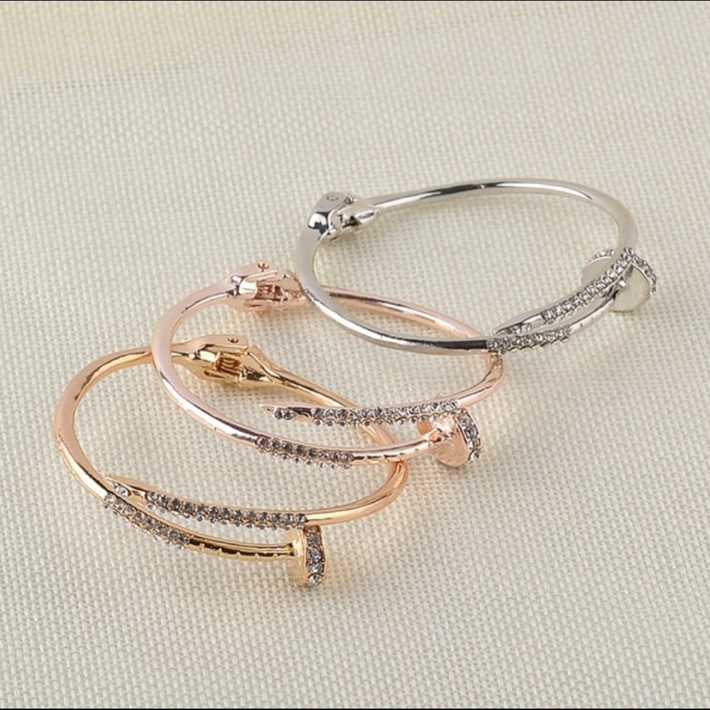 ROSE GOLD hot🌶nail bracelet with rhinestones - Picture 3 of 8